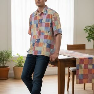 J.Crew Patchwork Print Button Down Shirt Short Sleeve Colorful Madras Style Read